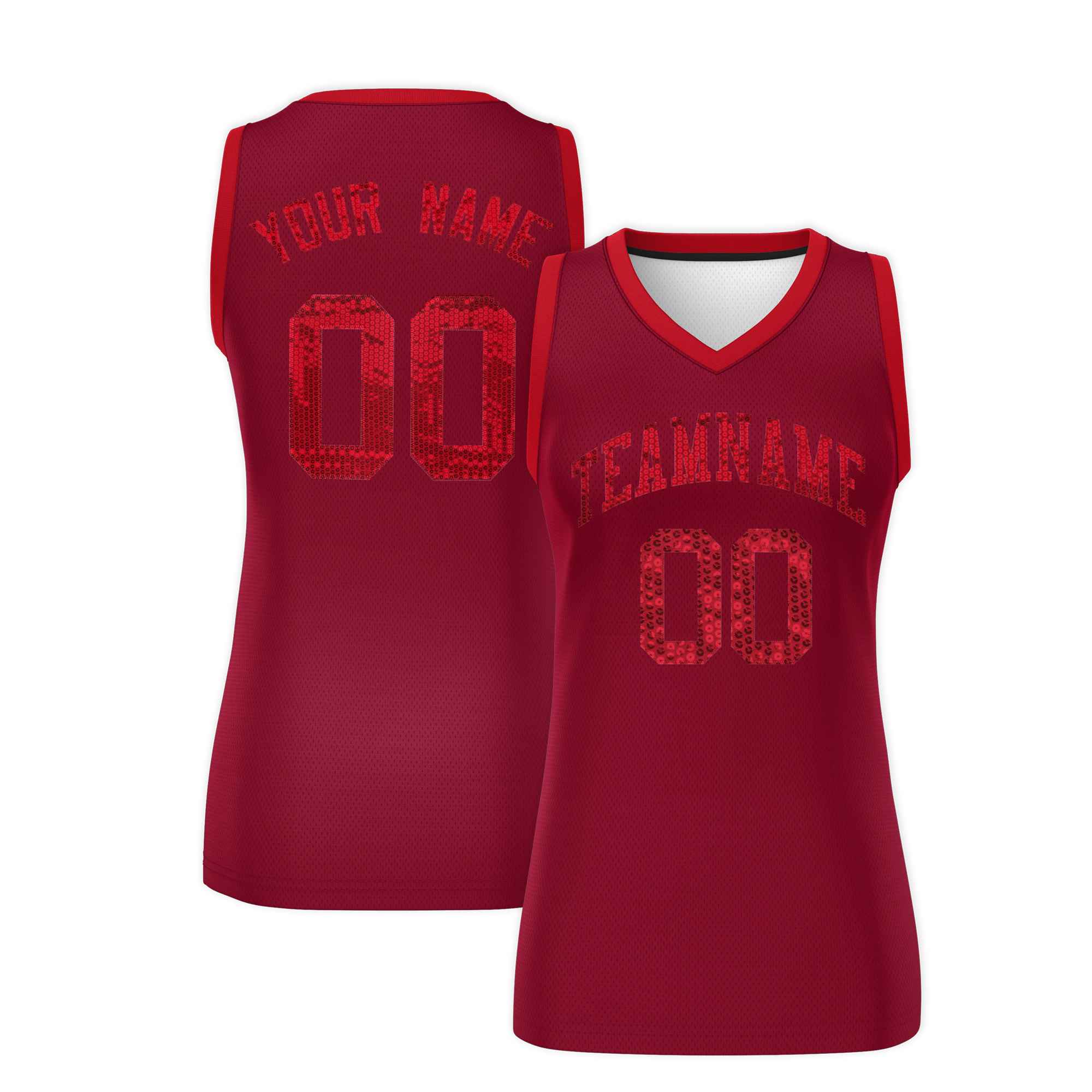 Custom Crimson Red Women Basketball Jersey Sequined Dress|KXKSHOP