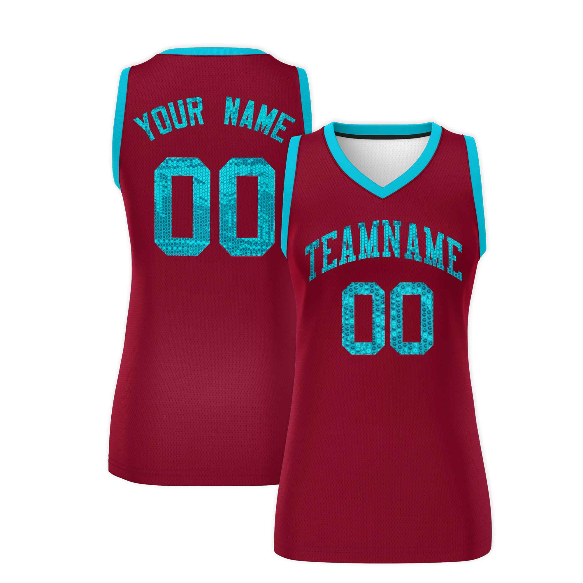 Custom Crimson Sky Blue Women Basketball Jersey Sequined Dress|KXKSHOP