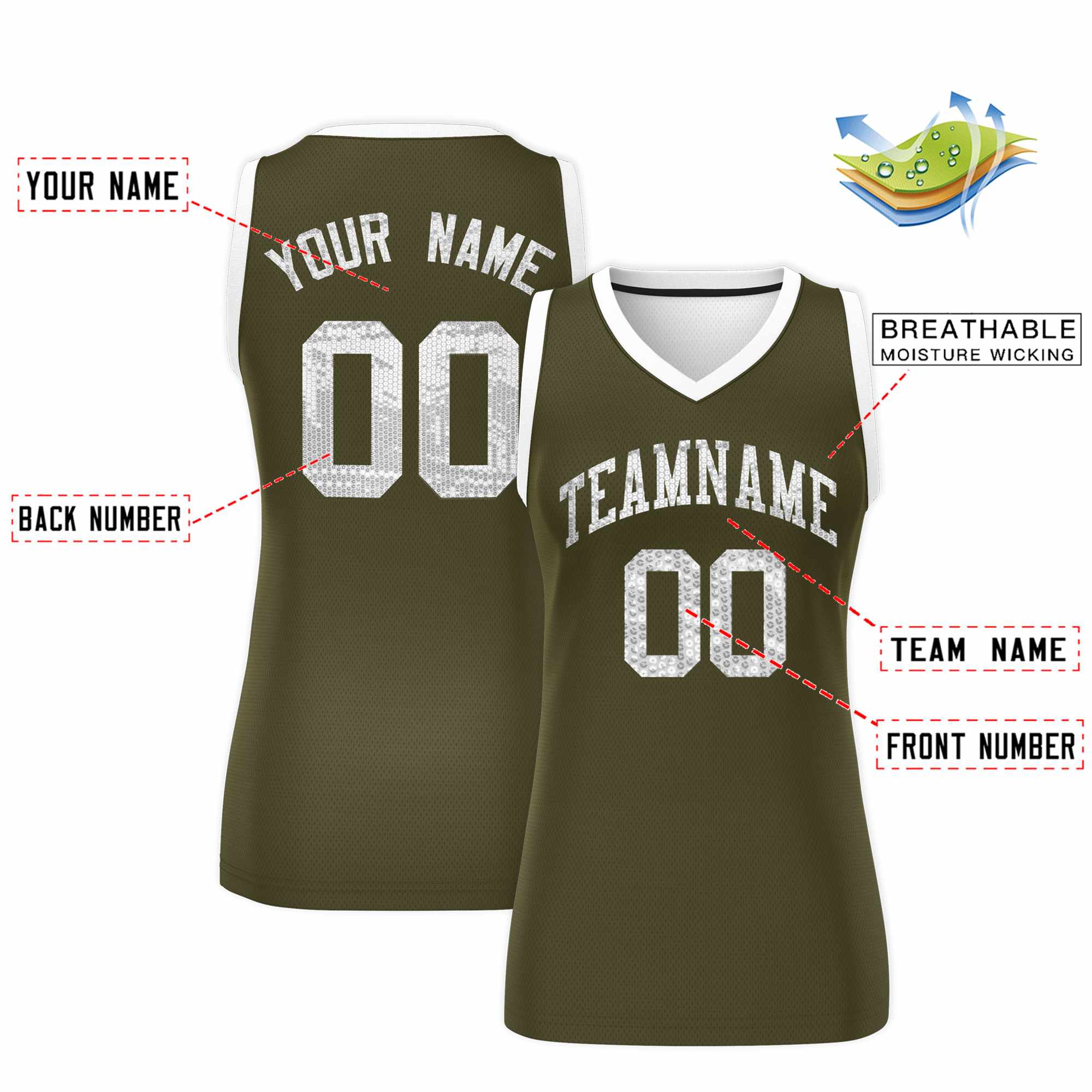 Custom Olive White Women Basketball Jersey Sequined Dress|KXKSHOP