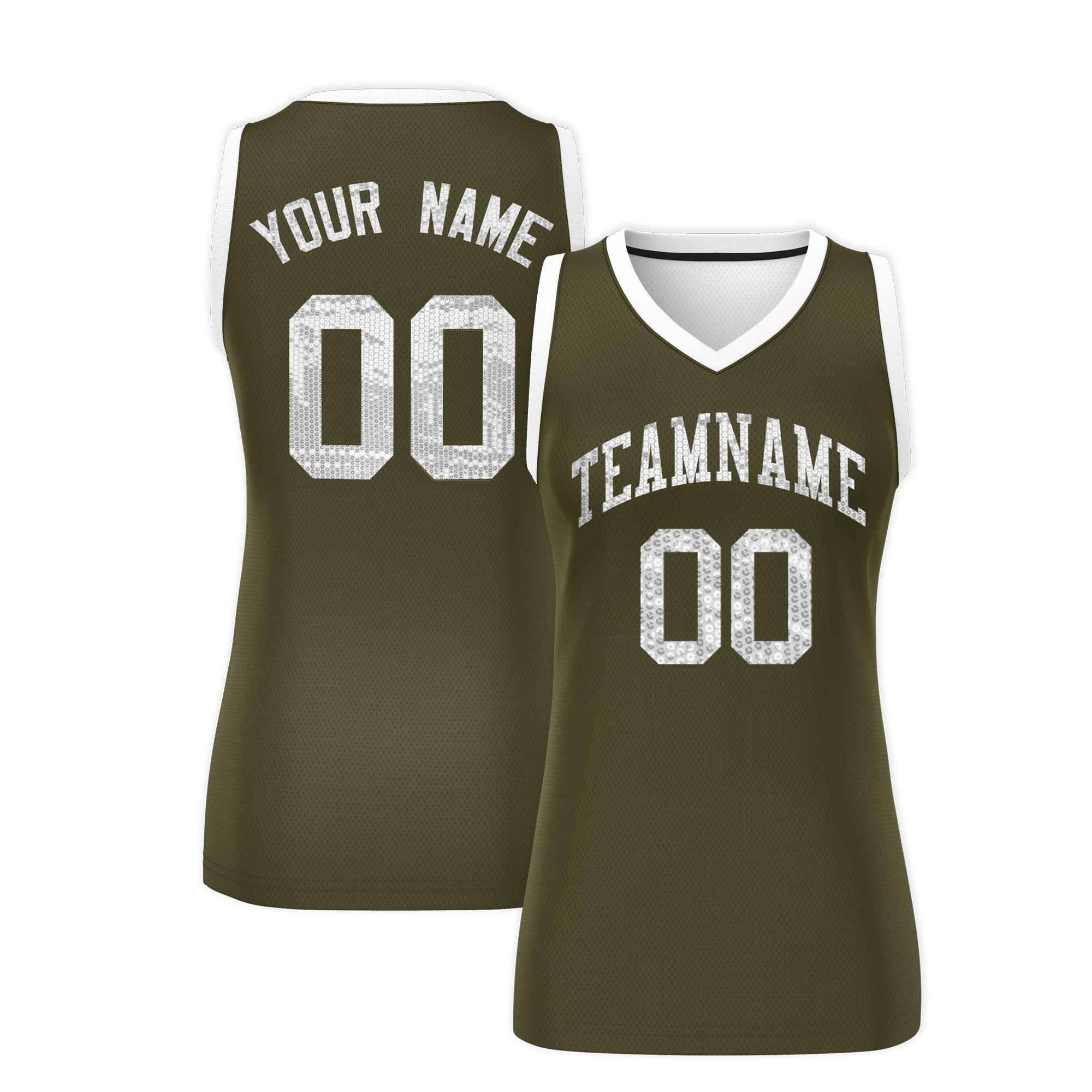 Custom Olive White Women Basketball Jersey Sequined Dress|KXKSHOP