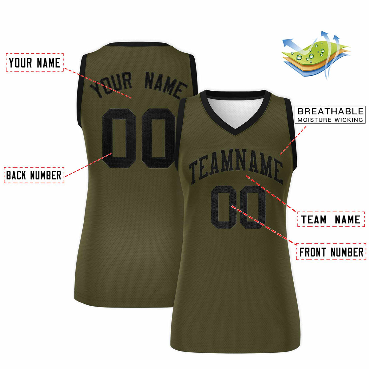 Custom Olive Black Women Basketball Jersey Sequined Dress|KXKSHOP
