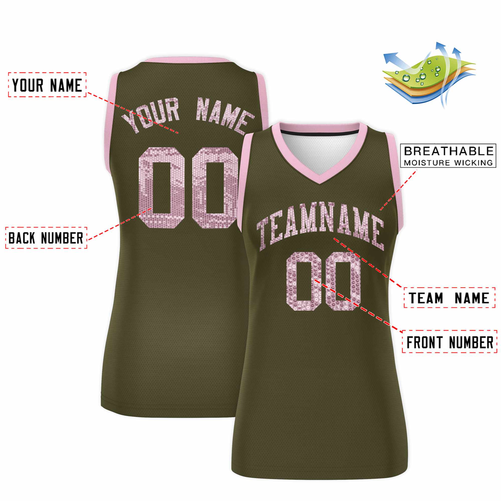 Custom Olive Light Pink Women Basketball Jersey Sequined Dress|KXKSHOP