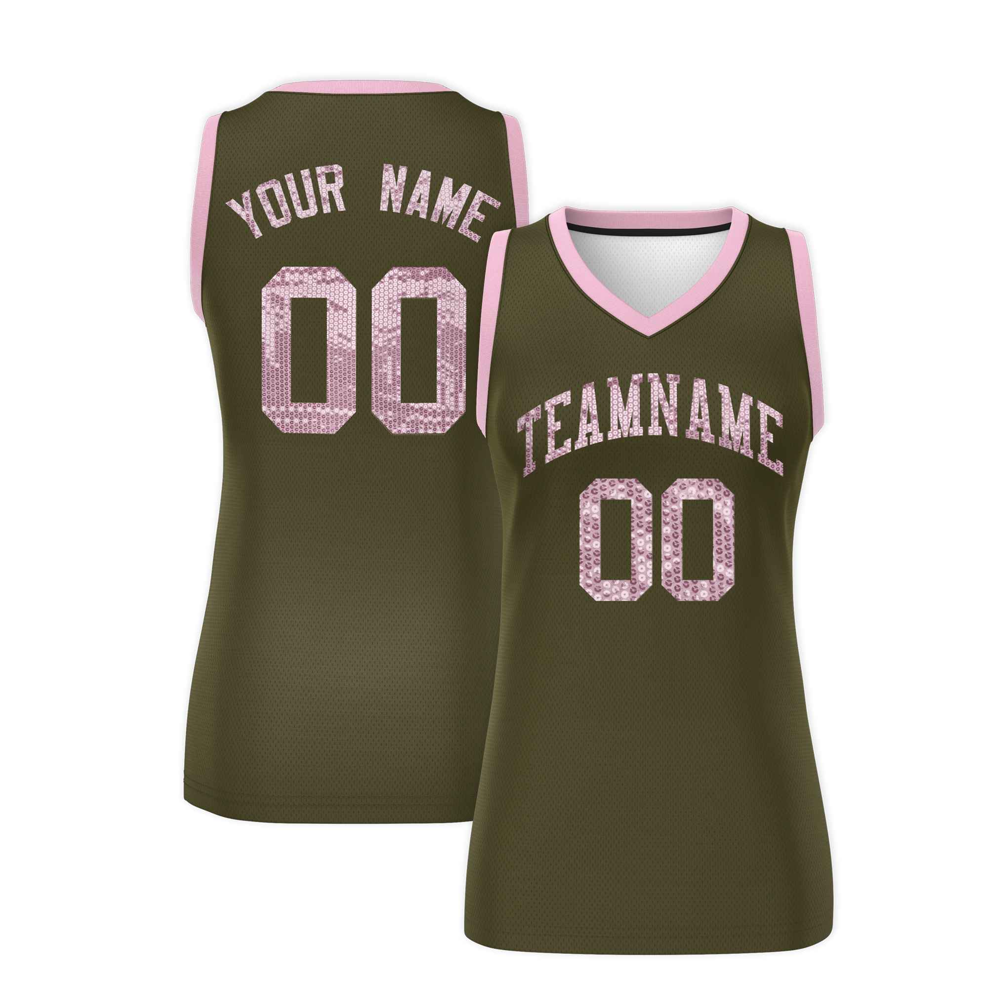 Custom Olive Light Pink Women Basketball Jersey Sequined Dress|KXKSHOP