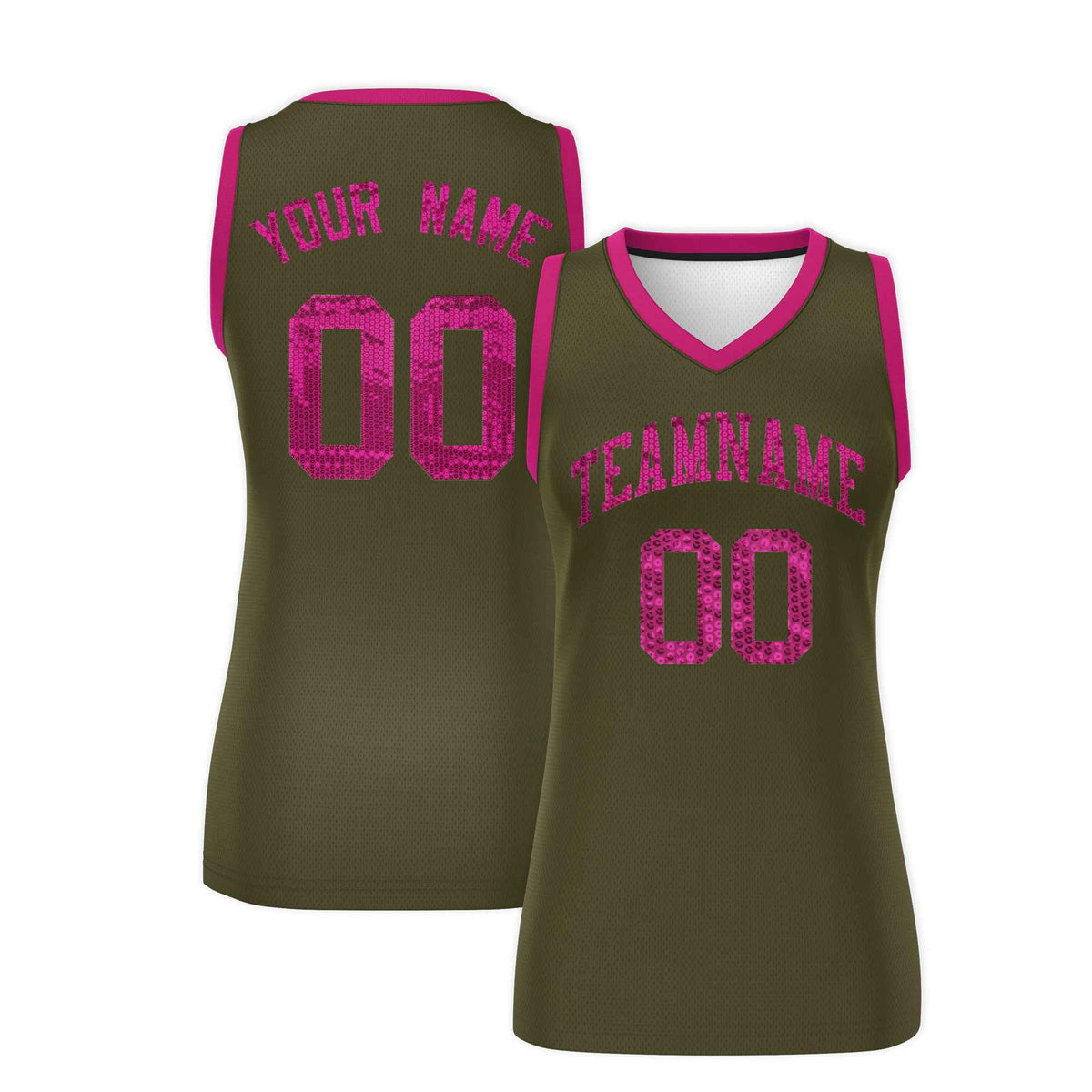 Custom Olive Pink Women Basketball Jersey Sequined Dress|KXKSHOP