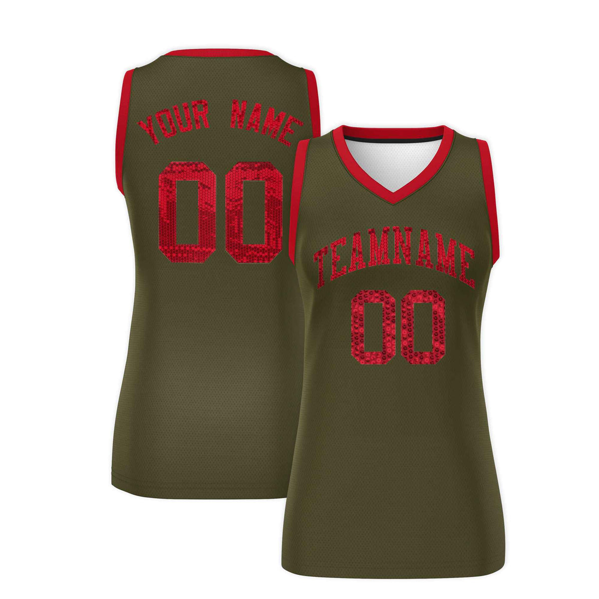 Custom Olive Red Women Basketball Jersey Sequined Dress|KXKSHOP