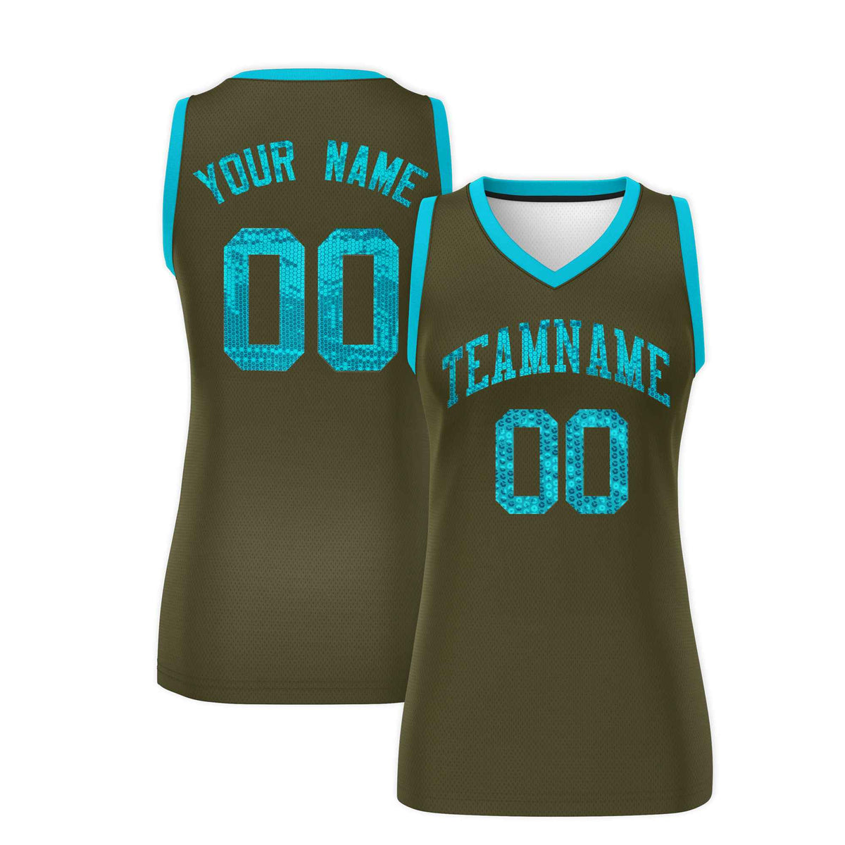 Custom Olive Sky Blue Women Basketball Jersey Sequined Dress|KXKSHOP
