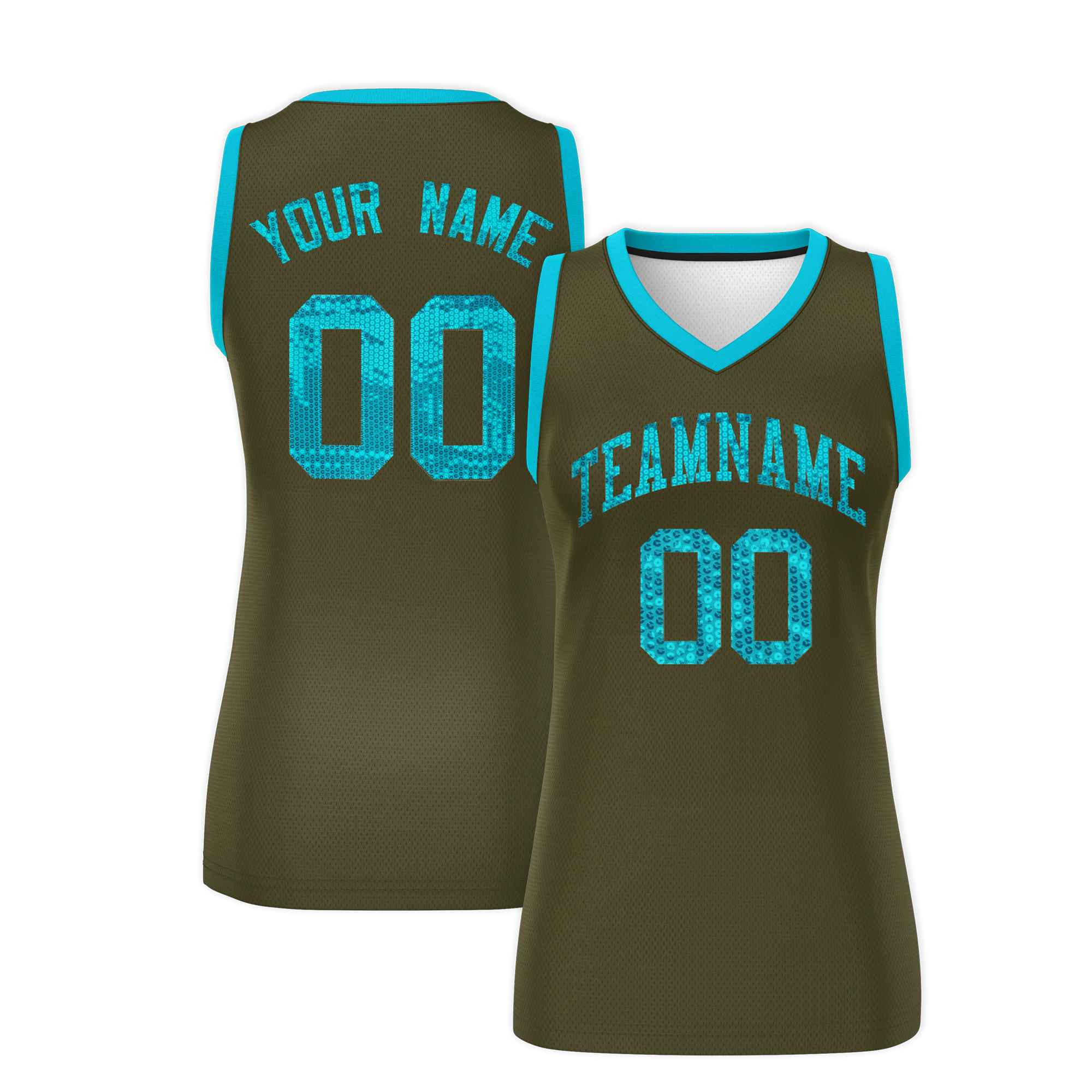 Custom Olive Sky Blue Women Basketball Jersey Sequined Dress|KXKSHOP