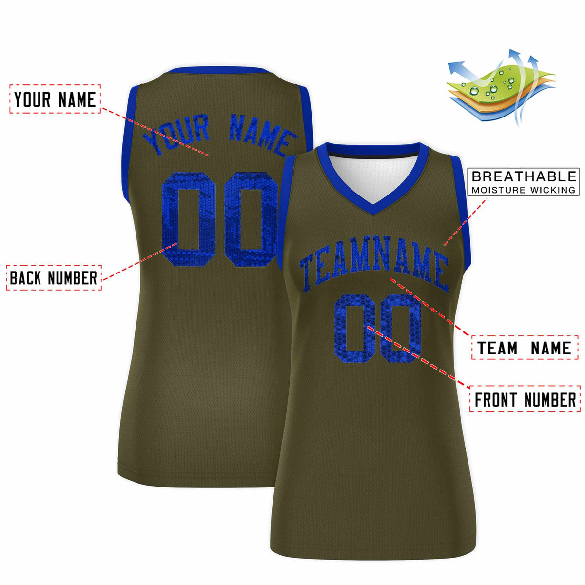 Custom Olive Royal Women Basketball Jersey Sequined Dress|KXKSHOP