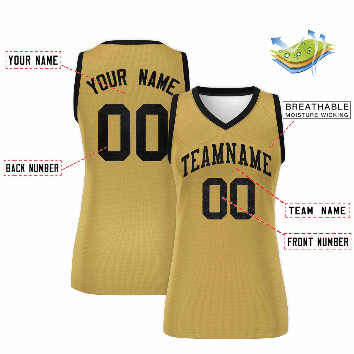 Custom Old Gold Black Women Basketball Jersey Sequined Dress|KXKSHOP