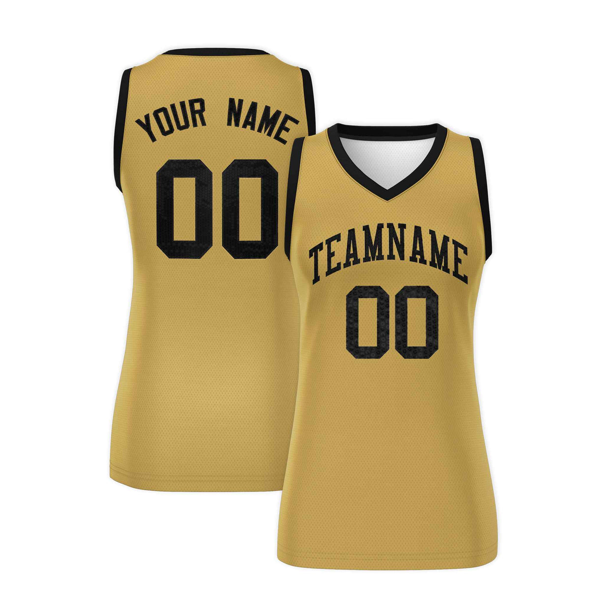 Custom Old Gold Black Women Basketball Jersey Sequined Dress|KXKSHOP