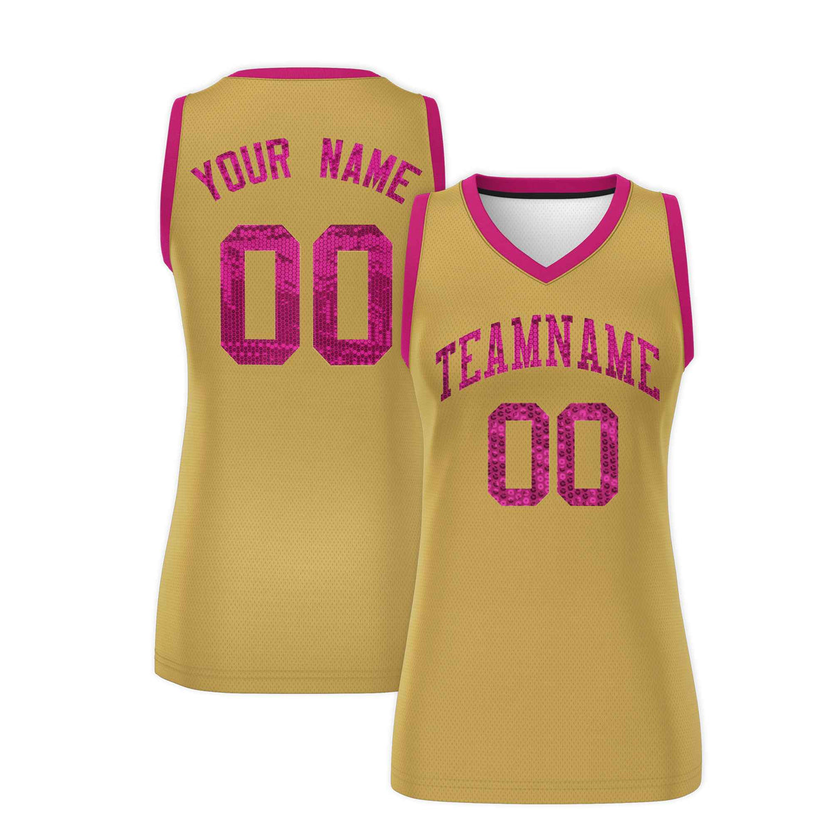 Custom Old Gold Pink Women Basketball Jersey Sequined Dress|KXKSHOP