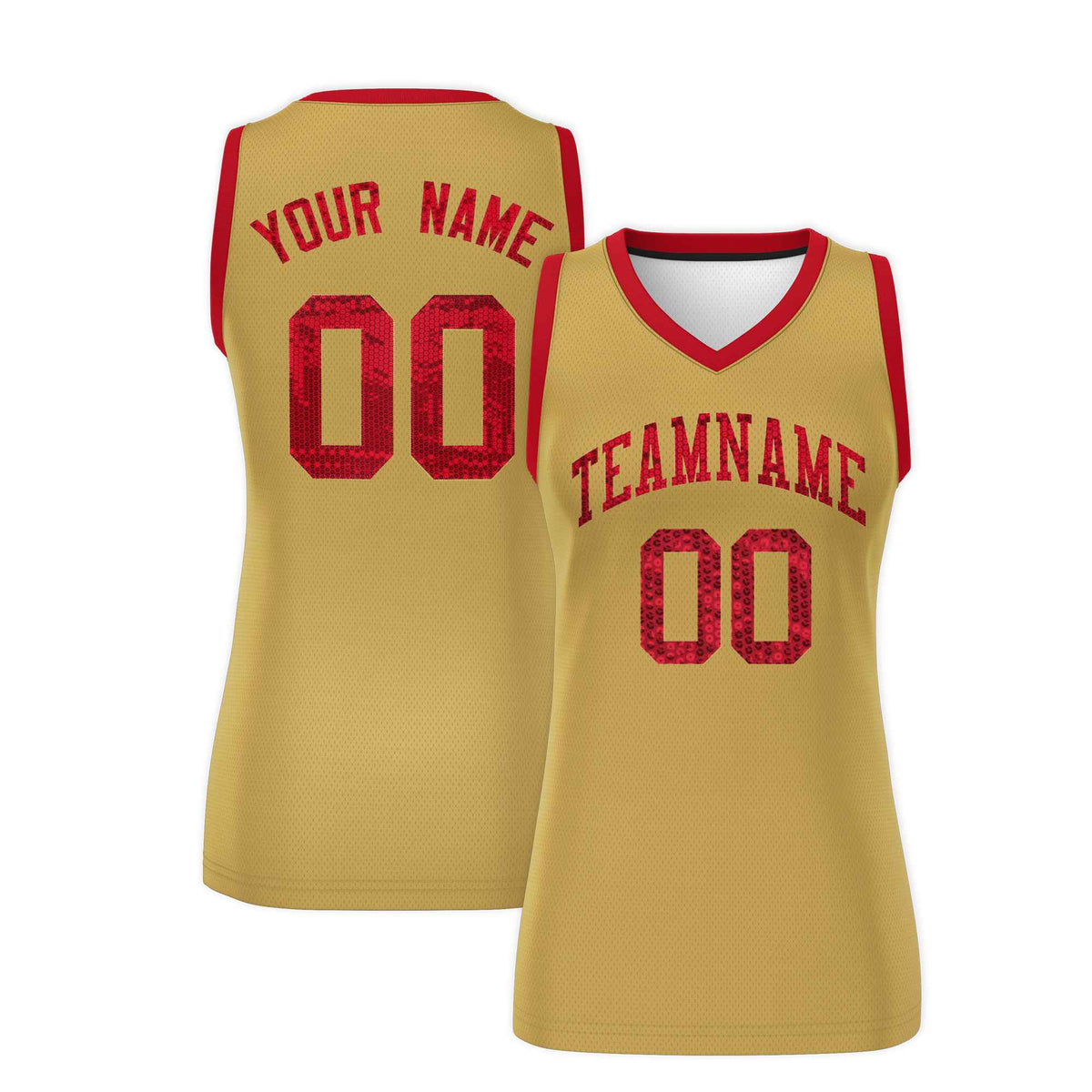Custom Old Gold Red Women Basketball Jersey Sequined Dress|KXKSHOP