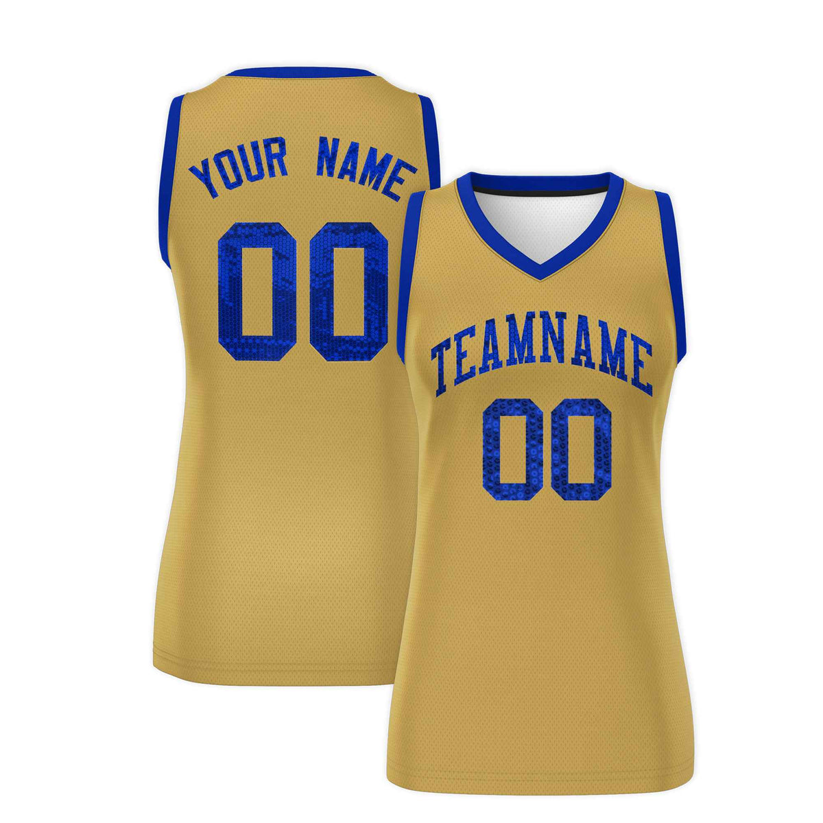 Custom Old Gold Royal Women Basketball Jersey Sequined Dress|KXKSHOP