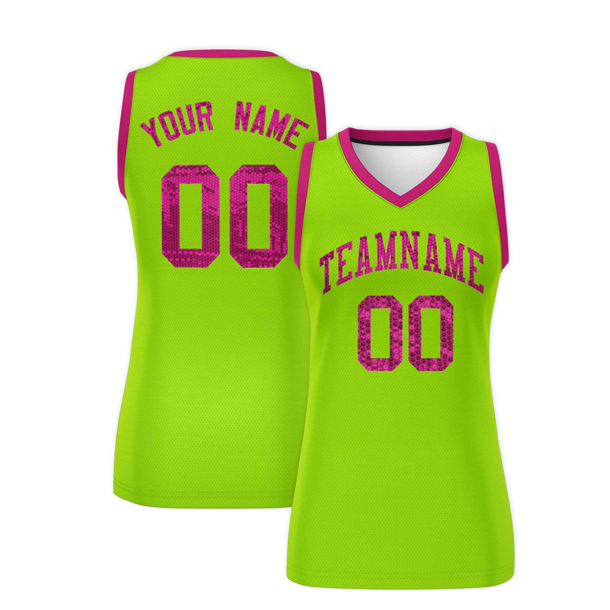 Custom Neon Green Pink Women Basketball Jersey Sequined Dress|KXKSHOP