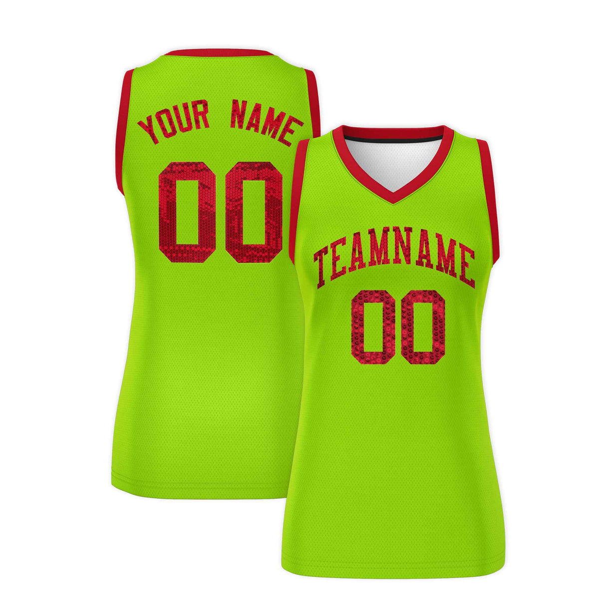 Custom Neon Green Red Women Basketball Jersey Sequined Dress|KXKSHOP