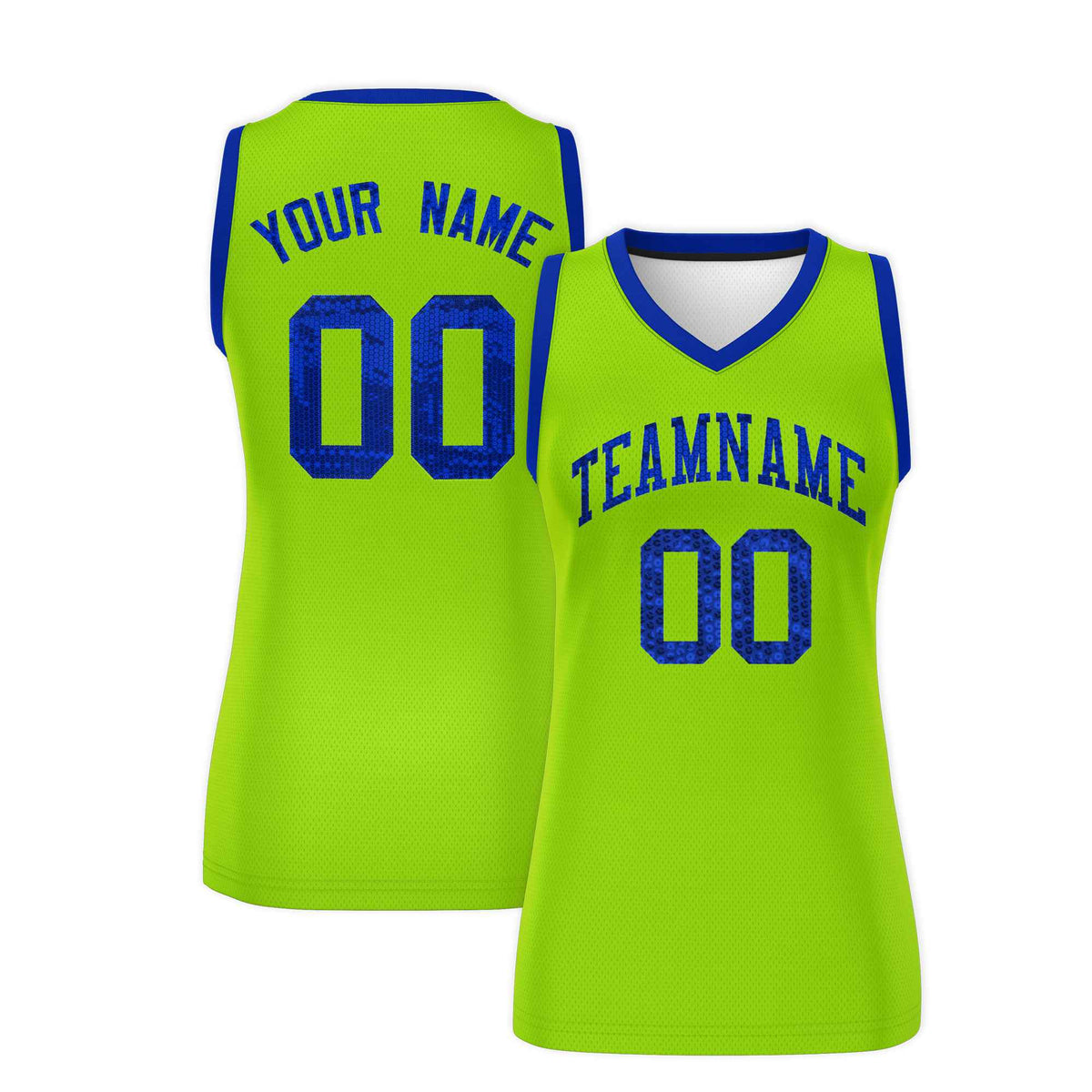 Custom Neon Green Royal Women Basketball Jersey Sequined Dress|KXKSHOP