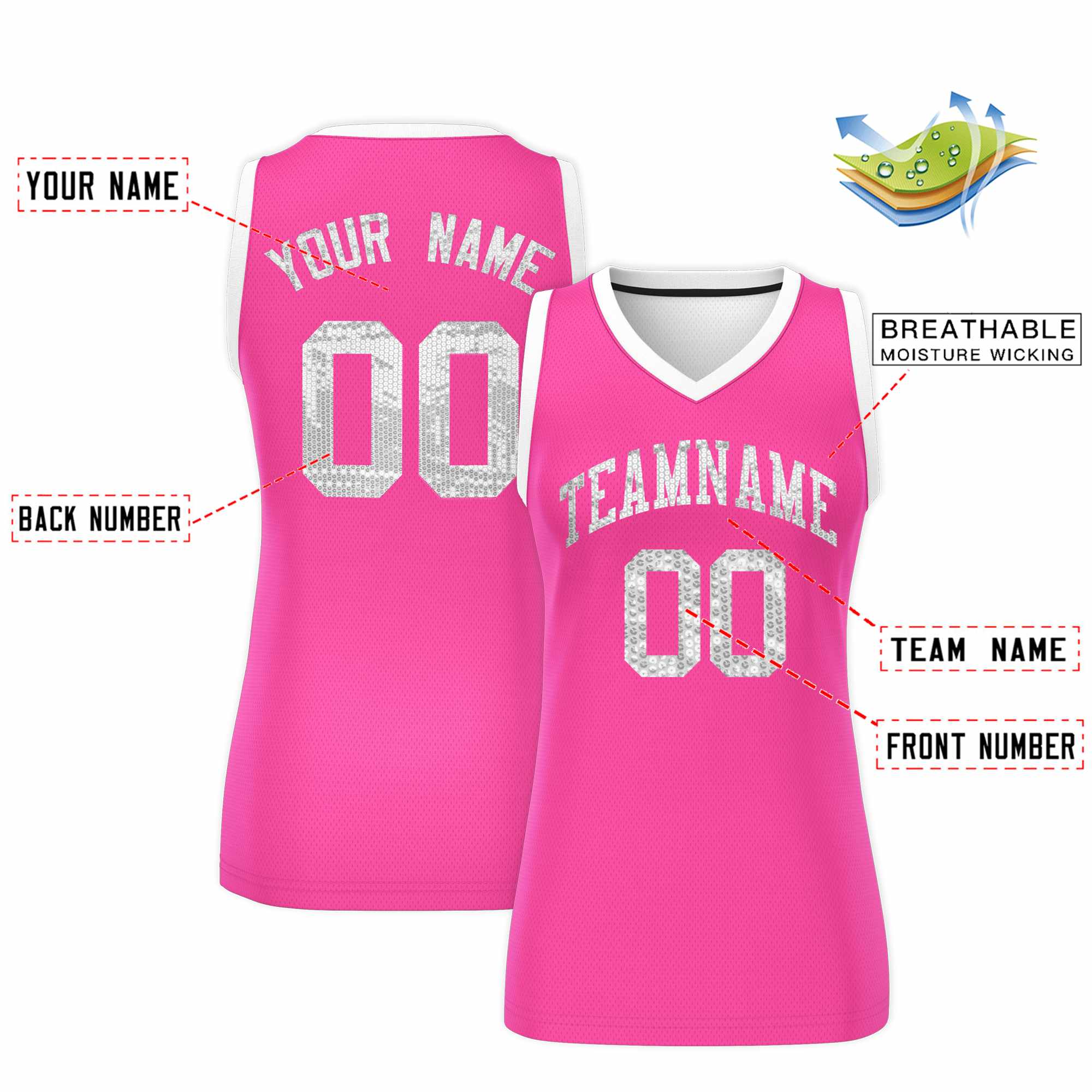 Custom Pink White Women Basketball Jersey Sequined Dress|KXKSHOP