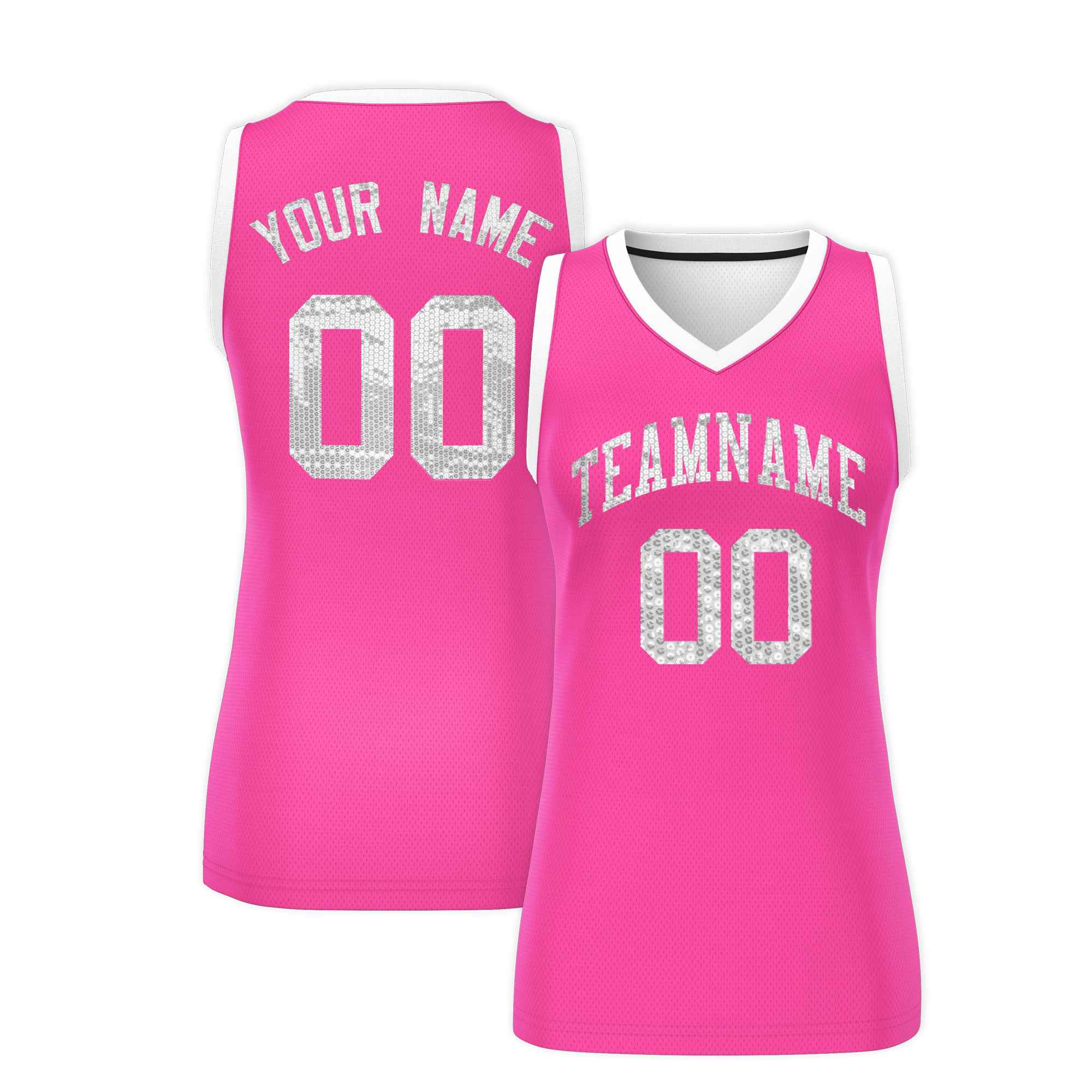 Custom Pink White Women Basketball Jersey Sequined Dress|KXKSHOP
