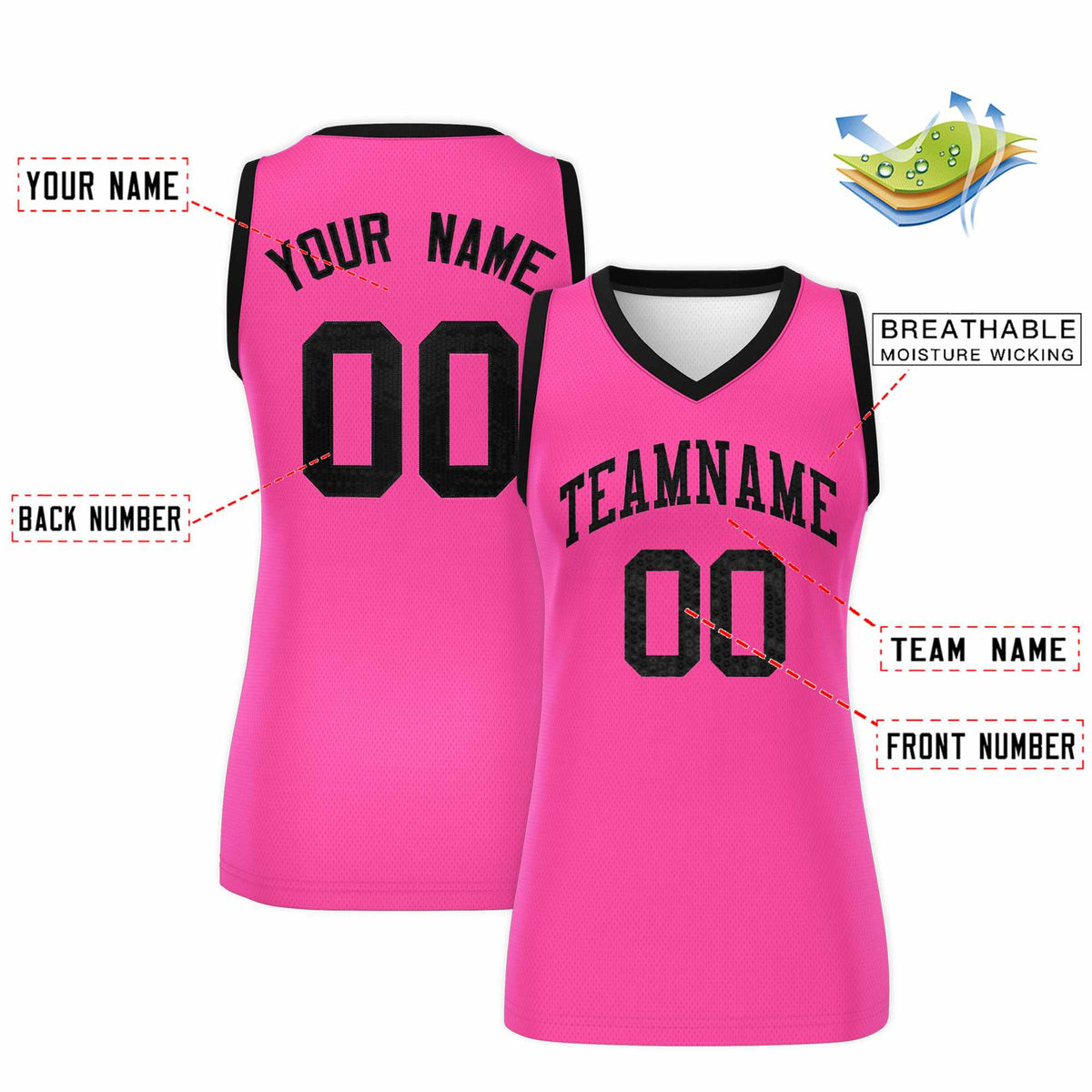 Custom Pink Black Women Basketball Jersey Sequined Dress|KXKSHOP