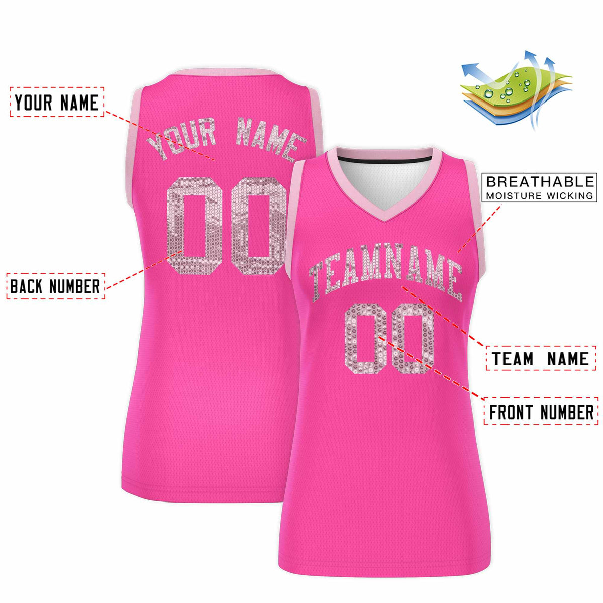 Custom Pink Light Pink Women Basketball Jersey Sequined Dress|KXKSHOP
