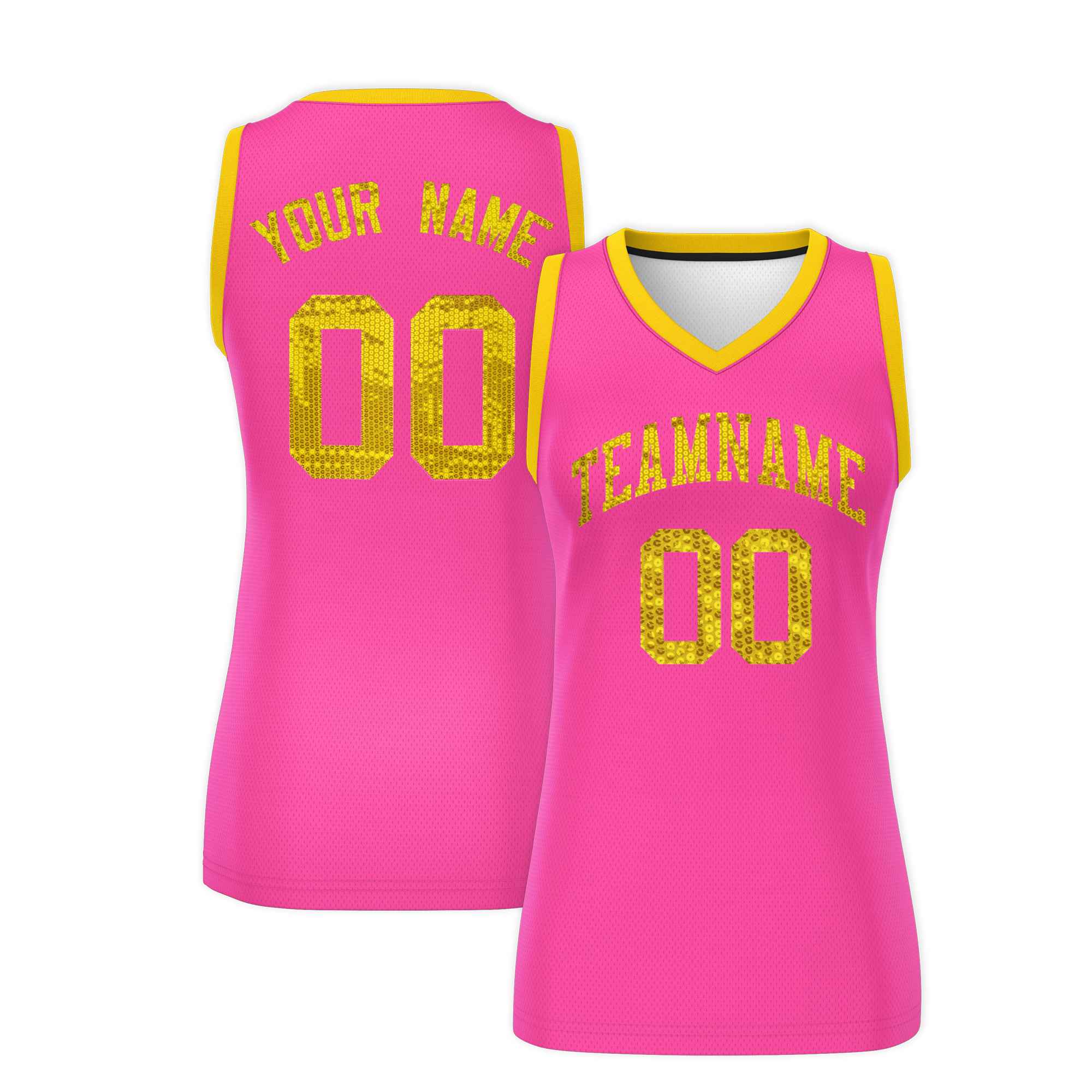 Custom Pink Gold Women Basketball Jersey Sequined Dress|KXKSHOP