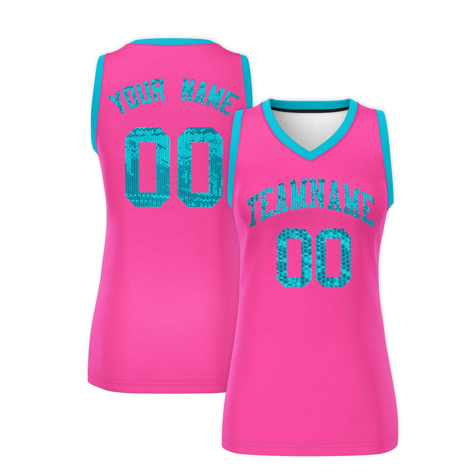 Custom Pink Sky Blue Women Basketball Jersey Sequined Dress|KXKSHOP