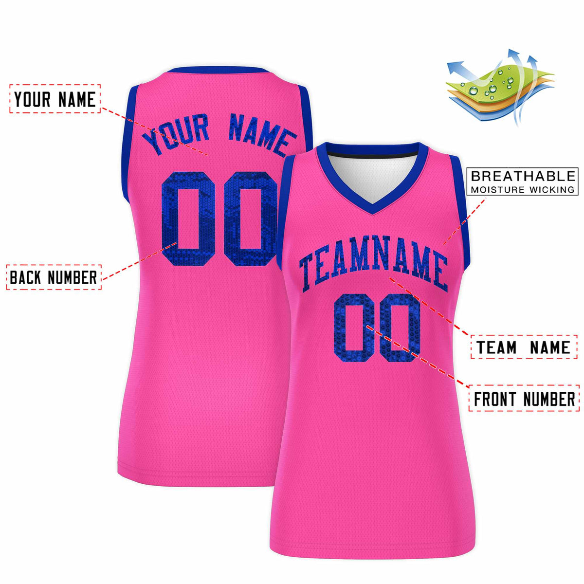 Custom Pink Royal Women Basketball Jersey Sequined Dress|KXKSHOP
