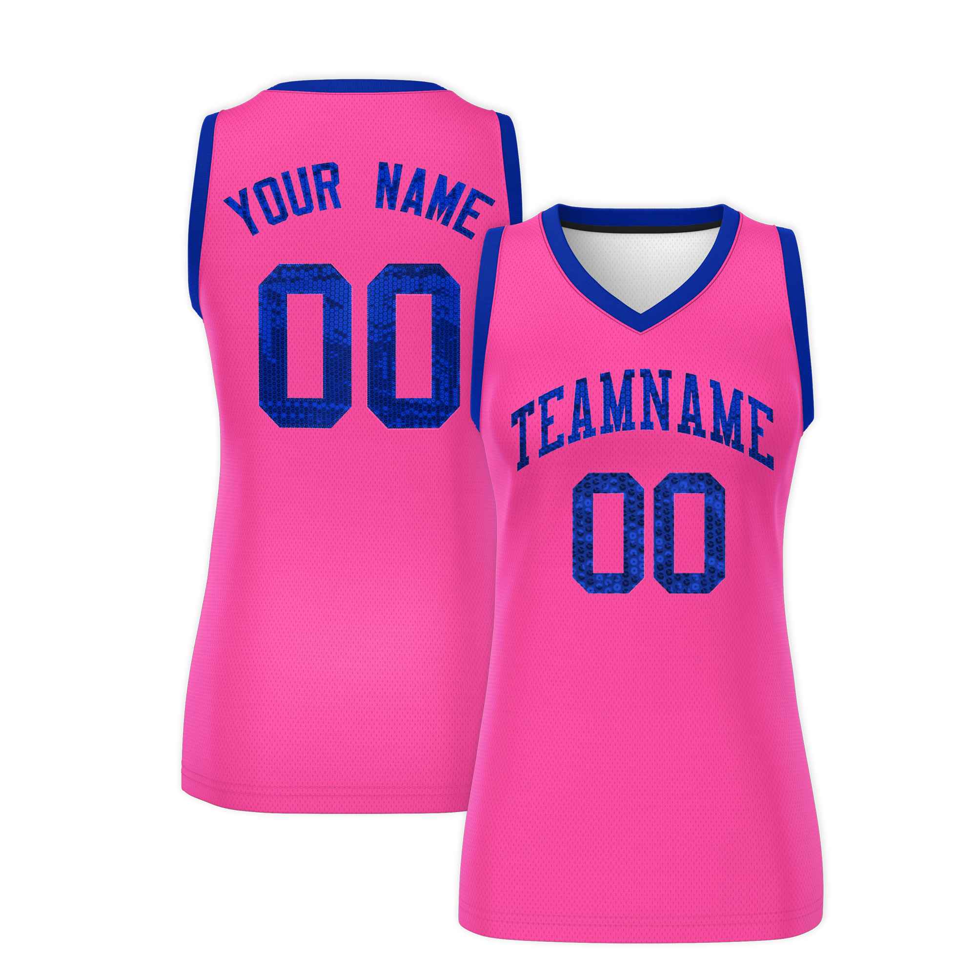 Custom Pink Royal Women Basketball Jersey Sequined Dress|KXKSHOP