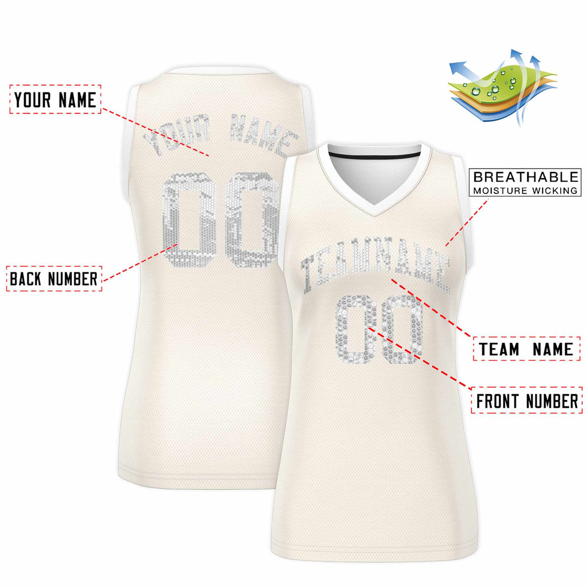 Custom Cream White Women Basketball Jersey Sequined Dress|KXKSHOP