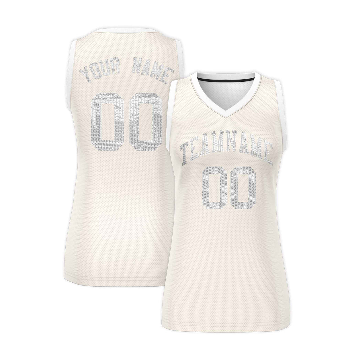 Custom Cream White Women Basketball Jersey Sequined Dress|KXKSHOP
