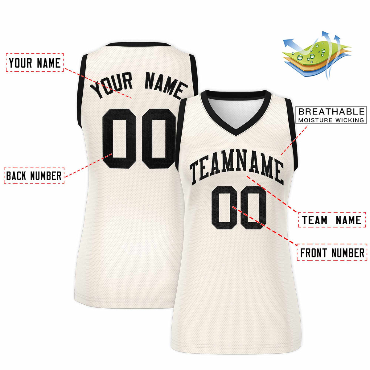Custom Cream Black Women Basketball Jersey Sequined Dress|KXKSHOP