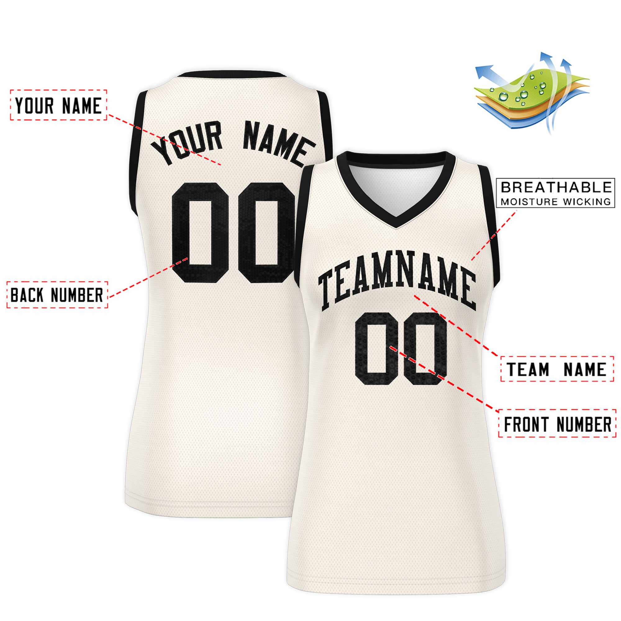 Custom Cream Black Women Basketball Jersey Sequined Dress|KXKSHOP
