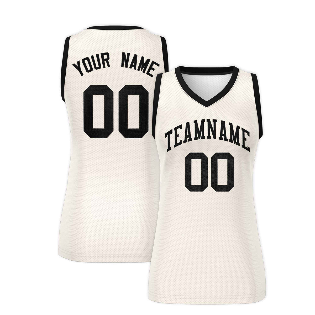 Custom Cream Black Women Basketball Jersey Sequined Dress|KXKSHOP