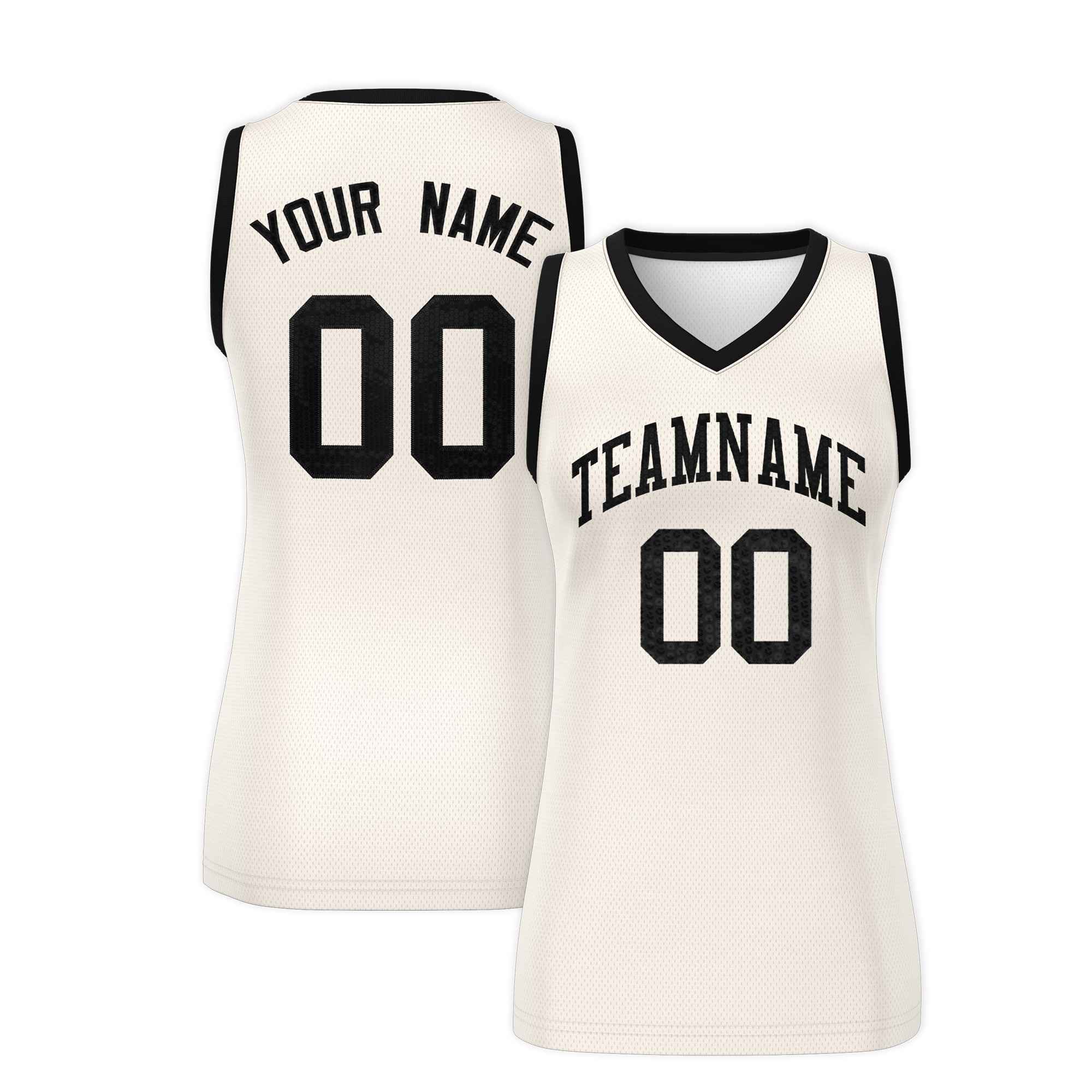 Custom Cream Black Women Basketball Jersey Sequined Dress|KXKSHOP