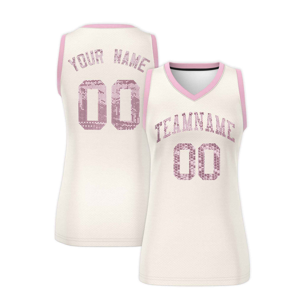 Custom Cream Light Pink Women Basketball Jersey Sequined Dress|KXKSHOP