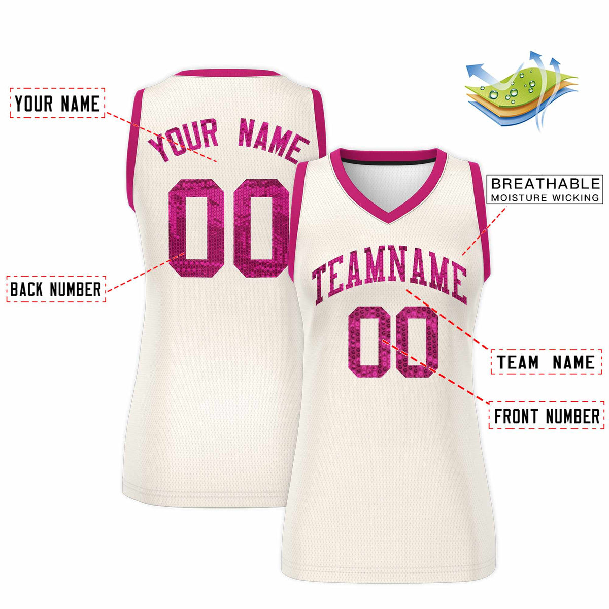Custom Cream Pink Women Basketball Jersey Sequined Dress|KXKSHOP