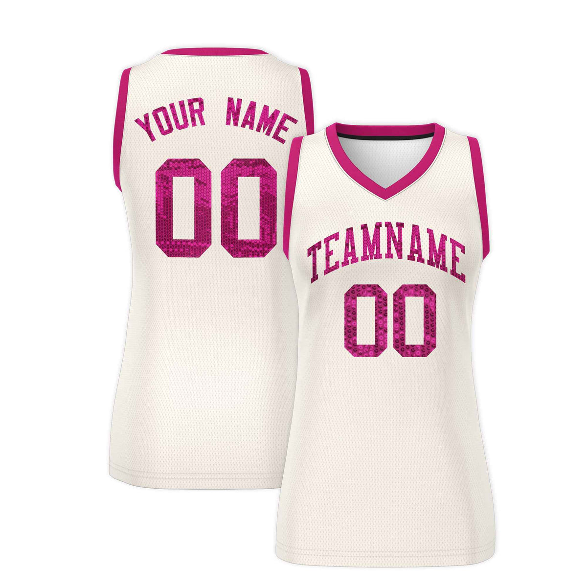Custom Cream Pink Women Basketball Jersey Sequined Dress|KXKSHOP