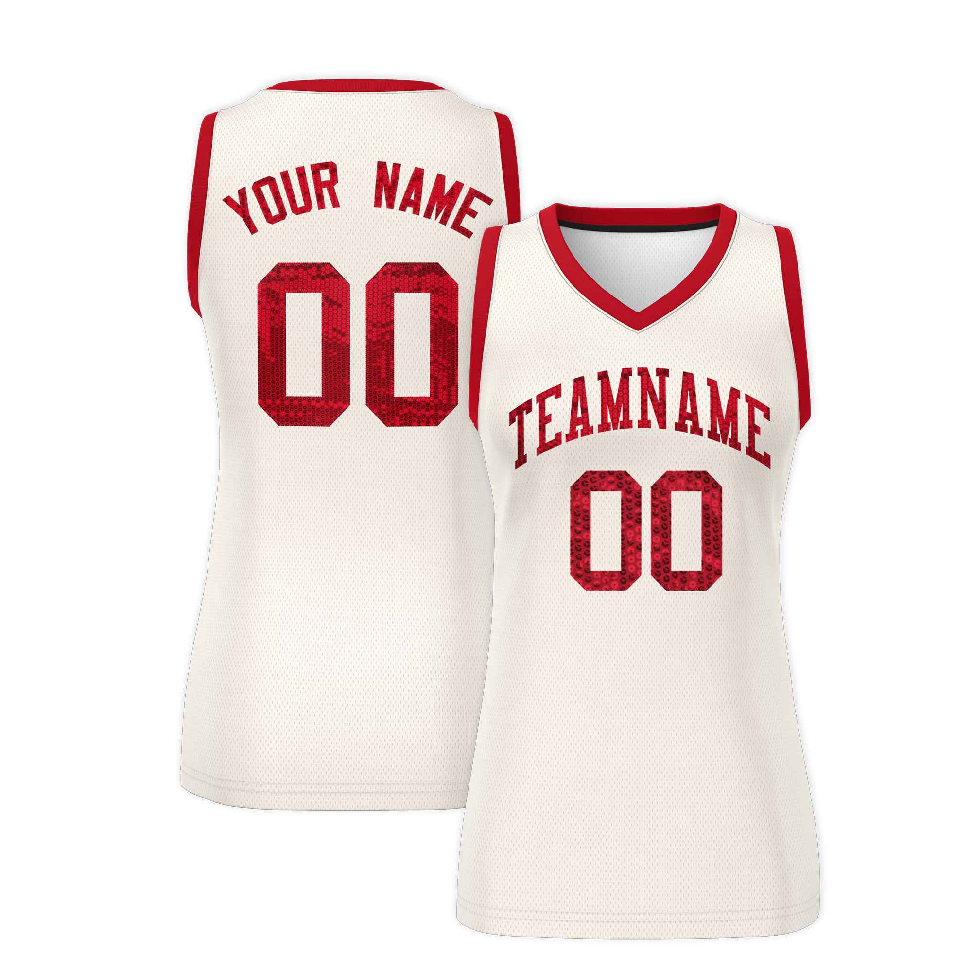 Custom Cream Red Women Basketball Jersey Sequined Dress|KXKSHOP