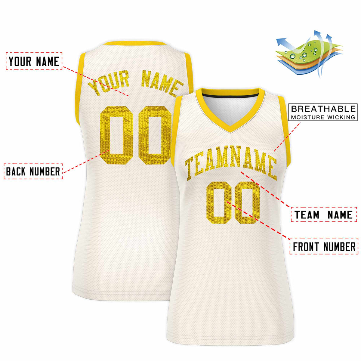 Custom Cream Gold Women Basketball Jersey Sequined Dress|KXKSHOP