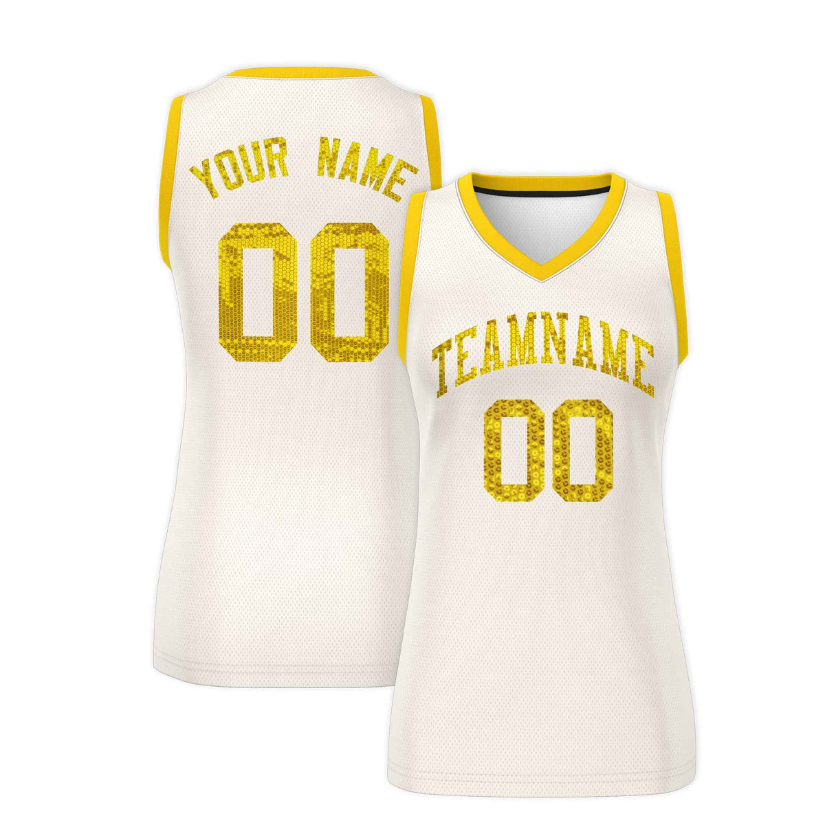 Custom Cream Gold Women Basketball Jersey Sequined Dress|KXKSHOP