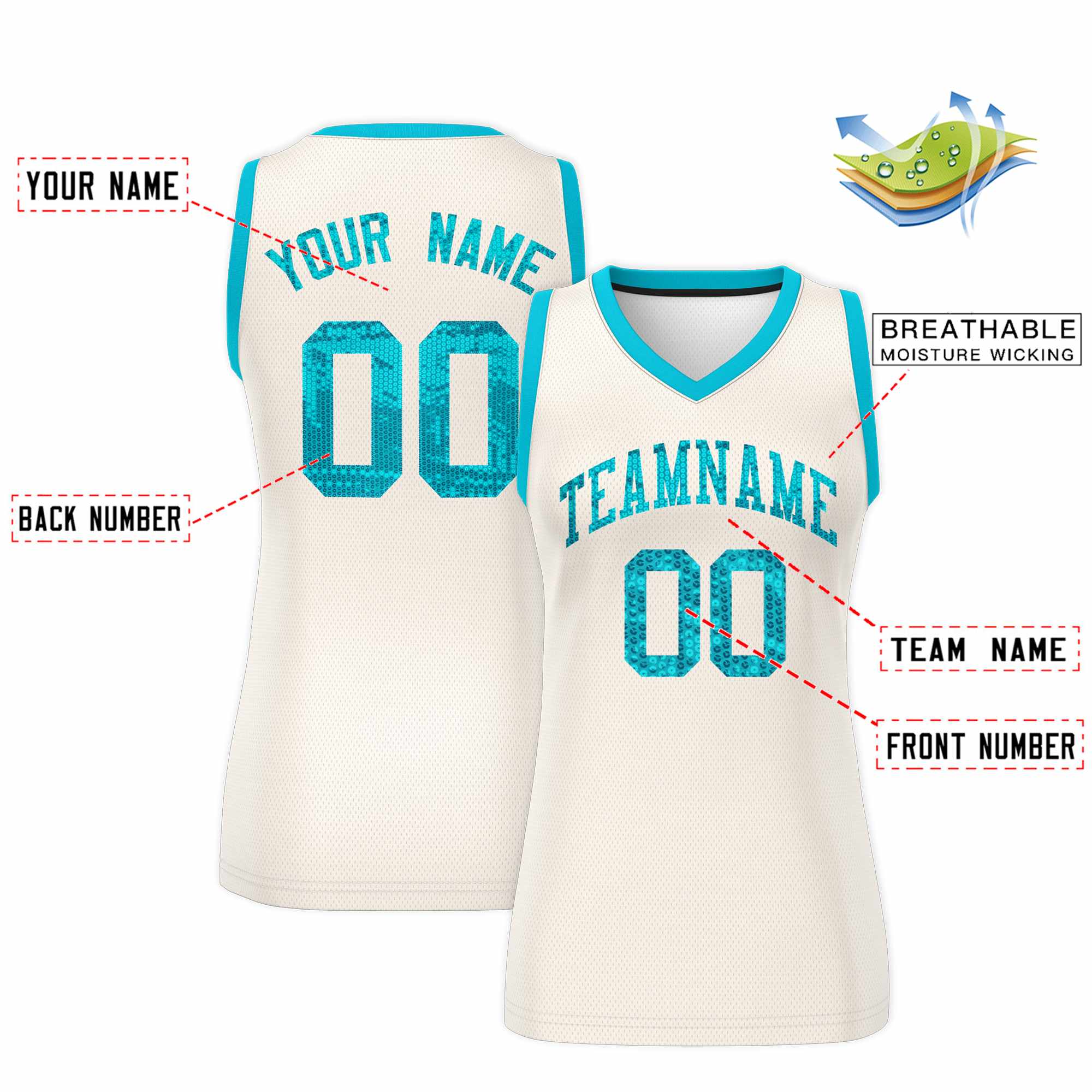 Custom Cream Sky Blue Women Basketball Jersey Sequined Dress|KXKSHOP