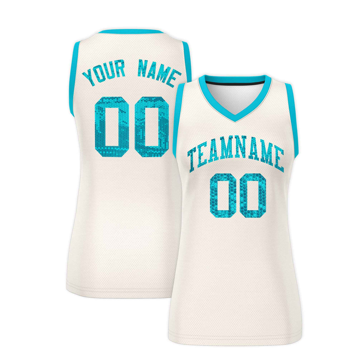 Custom Cream Sky Blue Women Basketball Jersey Sequined Dress|KXKSHOP