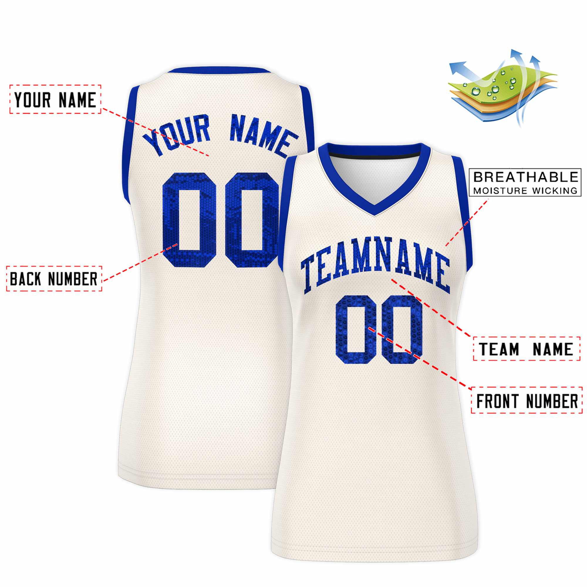 Custom Cream Royal Women Basketball Jersey Sequined Dress|KXKSHOP