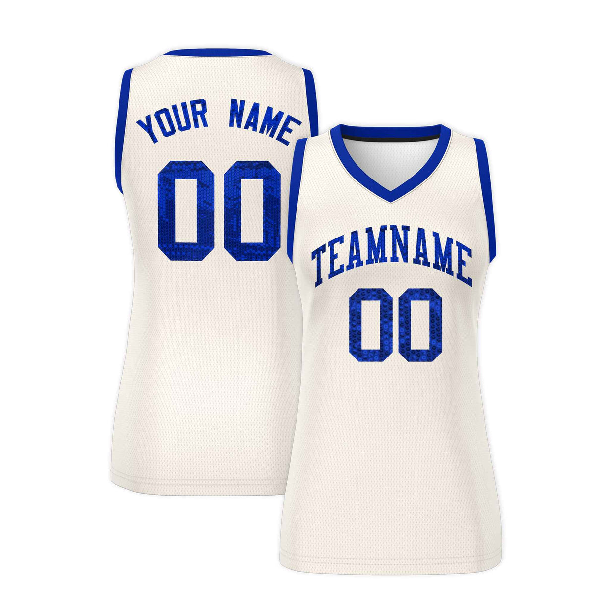 Custom Cream Royal Women Basketball Jersey Sequined Dress|KXKSHOP