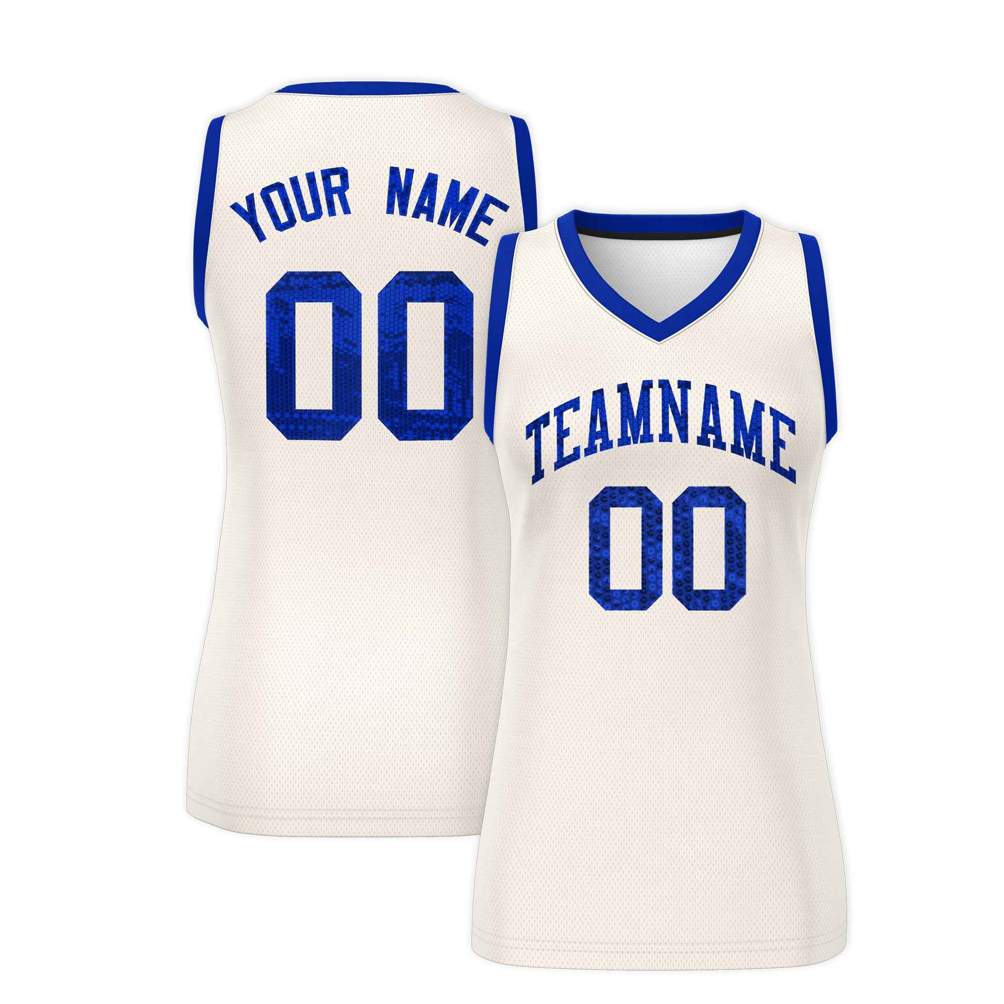 Custom Cream Royal Women Basketball Jersey Sequined Dress|KXKSHOP