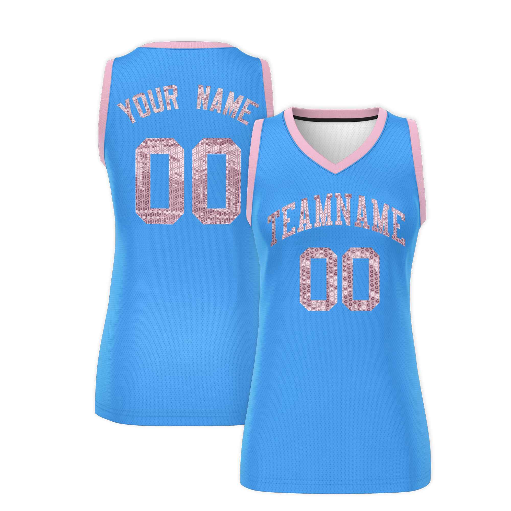 Custom Powder Blue Light Pink Women Basketball Jersey Sequined Dress|KXKSHOP