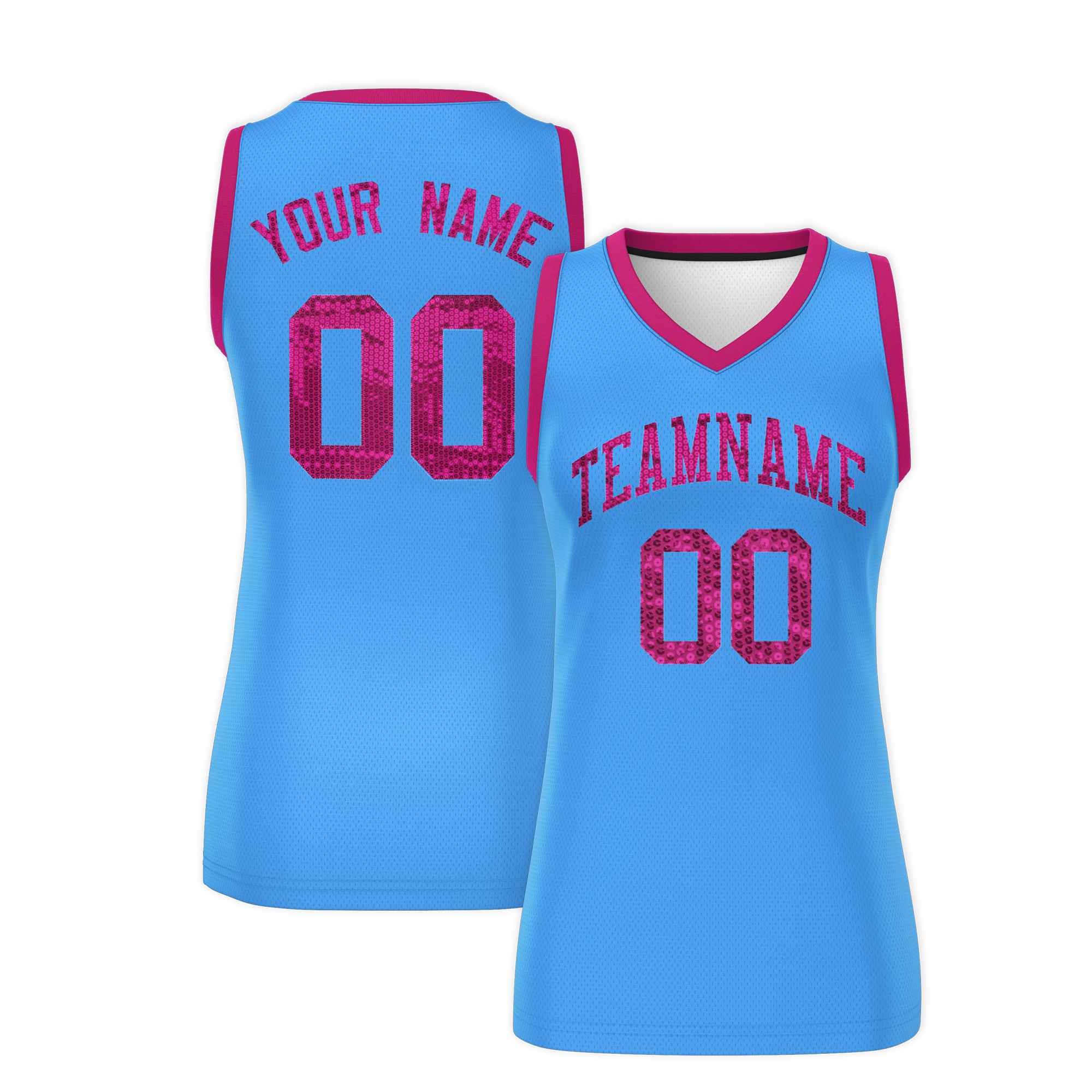 Custom Powder Blue Pink Women Basketball Jersey Sequined Dress|KXKSHOP