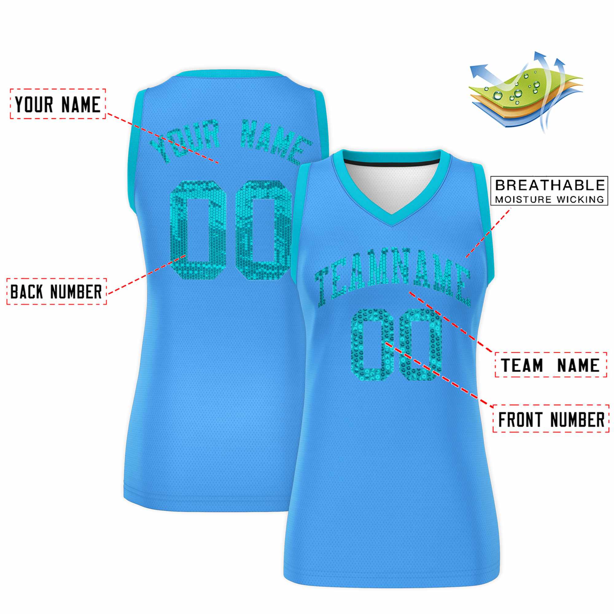 Custom Powder Blue Sky Blue Women Basketball Jersey Sequined Dress|KXKSHOP