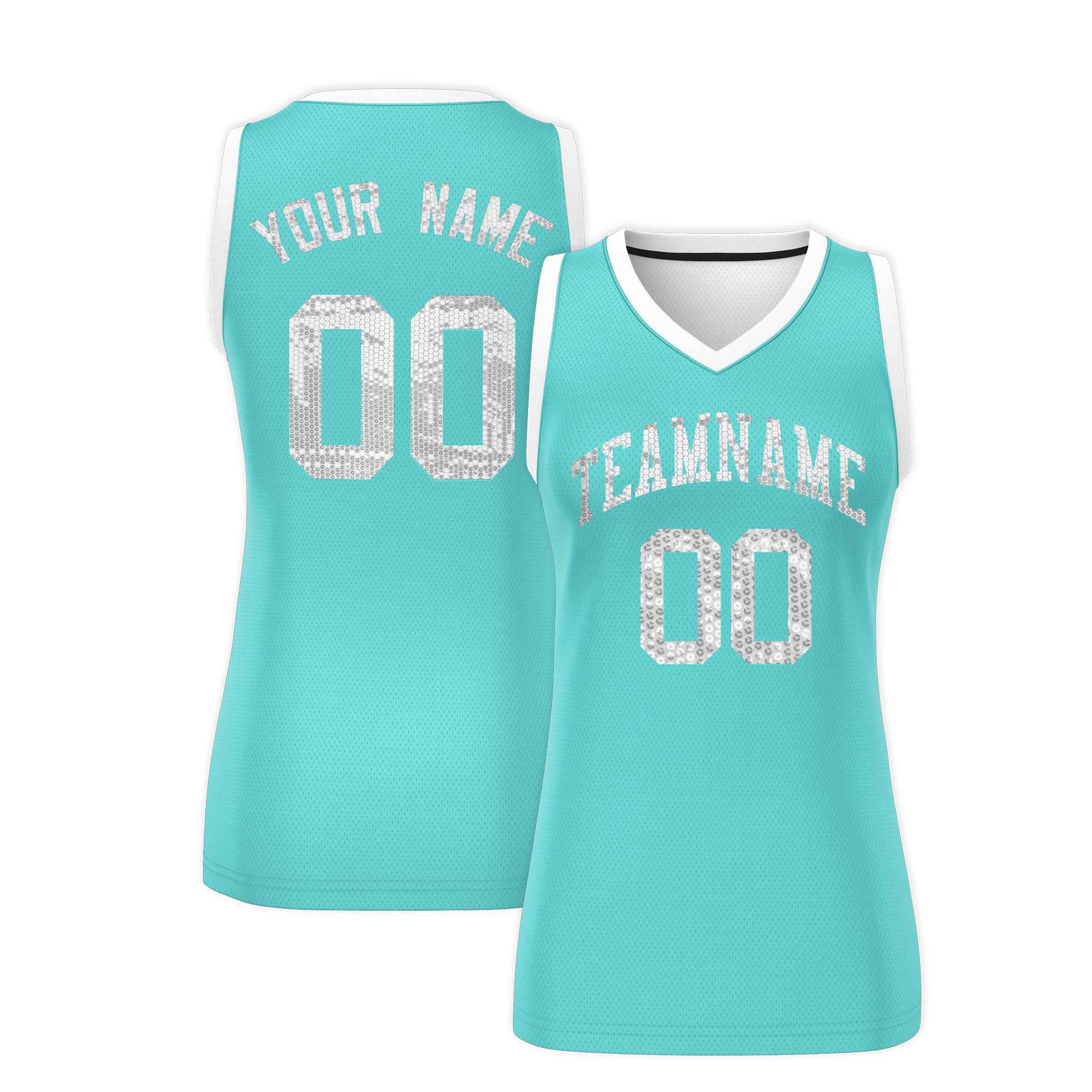 Custom Bright Green White Women Basketball Jersey Sequined Dress|KXKSHOP