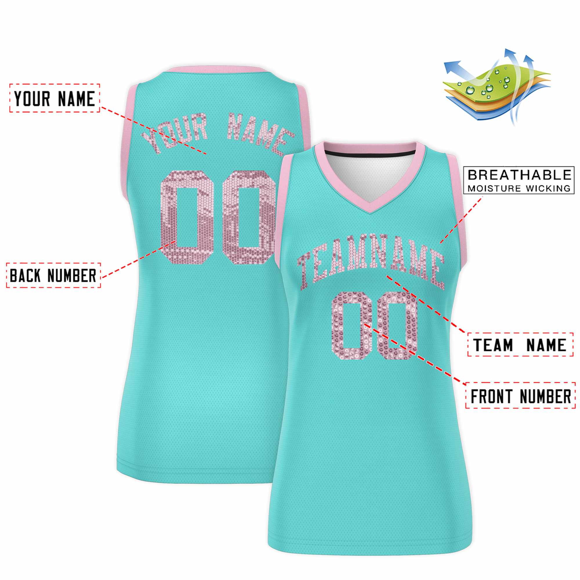 Custom Bright Green Light Pink Women Basketball Jersey Sequined Dress|KXKSHOP